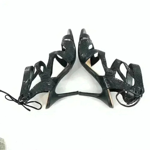 Gianni Bini heels size 6.5 black leather snakeskin embossed lace up party - Picture 7 of 12